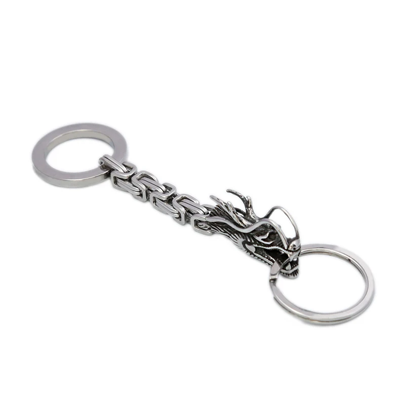 Stainless Steel Unique China Dragon Keychain for Men Women Vintage