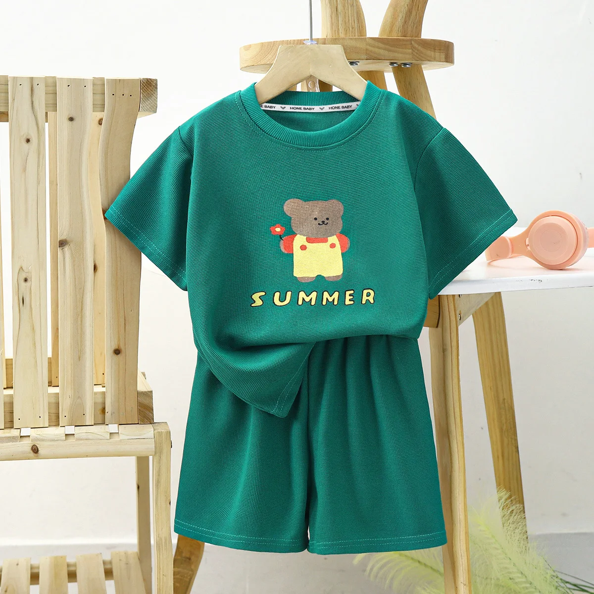 

Cartoon Tshirt Shorts Suits Loose Short-sleeved Sets Children Printed Tops Kids New Thin Casual Sports Costume For 1 2 3 4Years