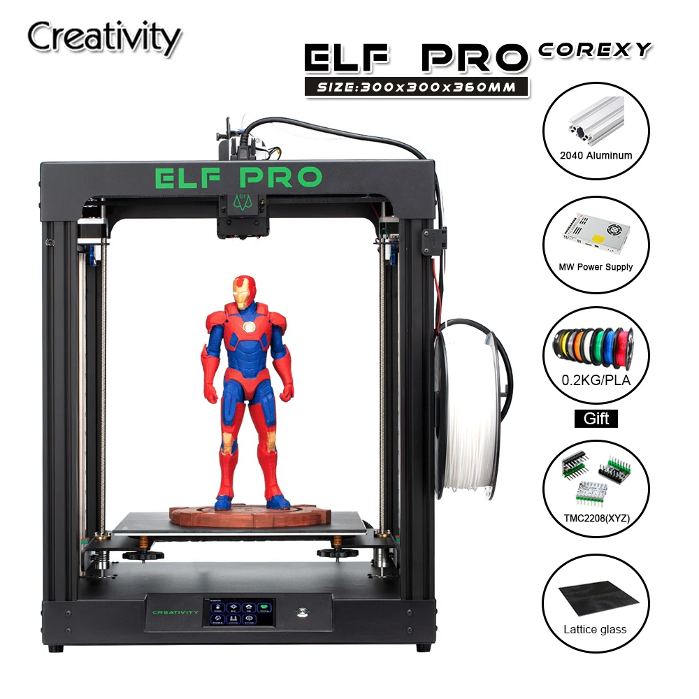

Набор для 3D-принтера Creative ELF PRO DIY, конструкция Corexy 2040, алюминиевый профиль 300*300*360, размер печати, бесшумный драйвер TMC2208