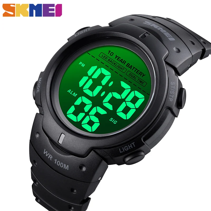 

SKMEI Men 2 Time 10 Year Battery Alarm Clock reloj hombre Sport Fitness Watches Mens Digital 100M Waterproof Wrist Watch