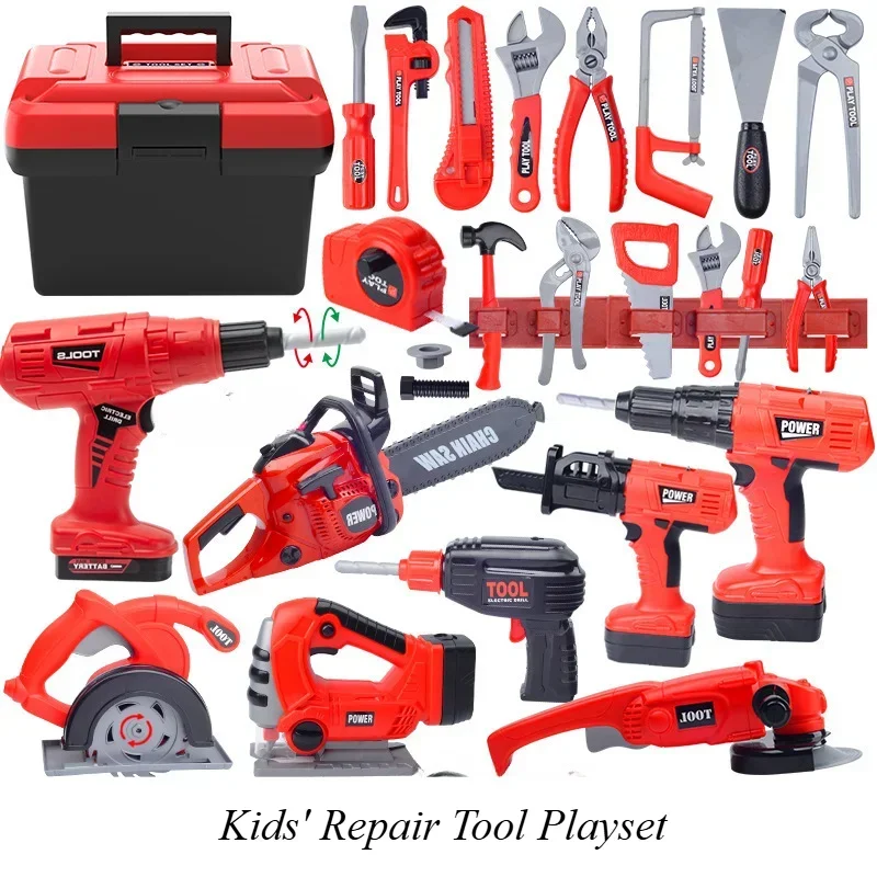 Kids Repair Tool Set Pretend Play Toy Playset Power Drill Screwdriver for Build Simulated Construction Toys for Boys Child Gifts