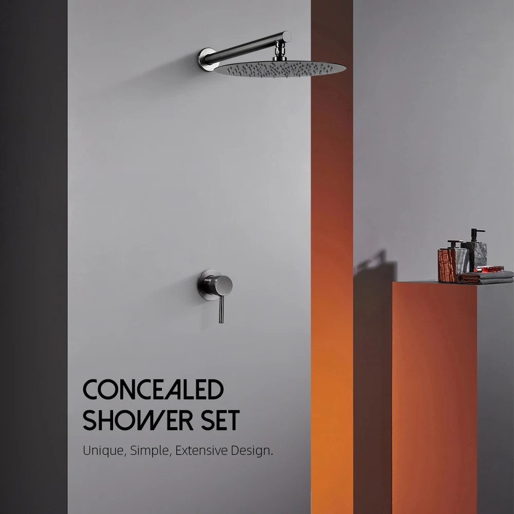 Bathroom Faucet Gunmetal Shower Faucet Wall Mounted 8/10/12 Inch Rainfall Mixer Shower Head With Sedal Cartridge Set shower head shower set
