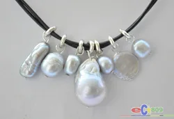 Elegant Baroque Keshi Reborn Pearl Pendant on Leather Chain - Multicolor (Gray)
