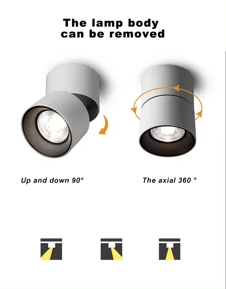 Round Surface-mounted Dimmable Spotlights Foldable and rotates 360&deg; Spot Down Light 7W 10W 12W 15W 110V 220V Interior lighting