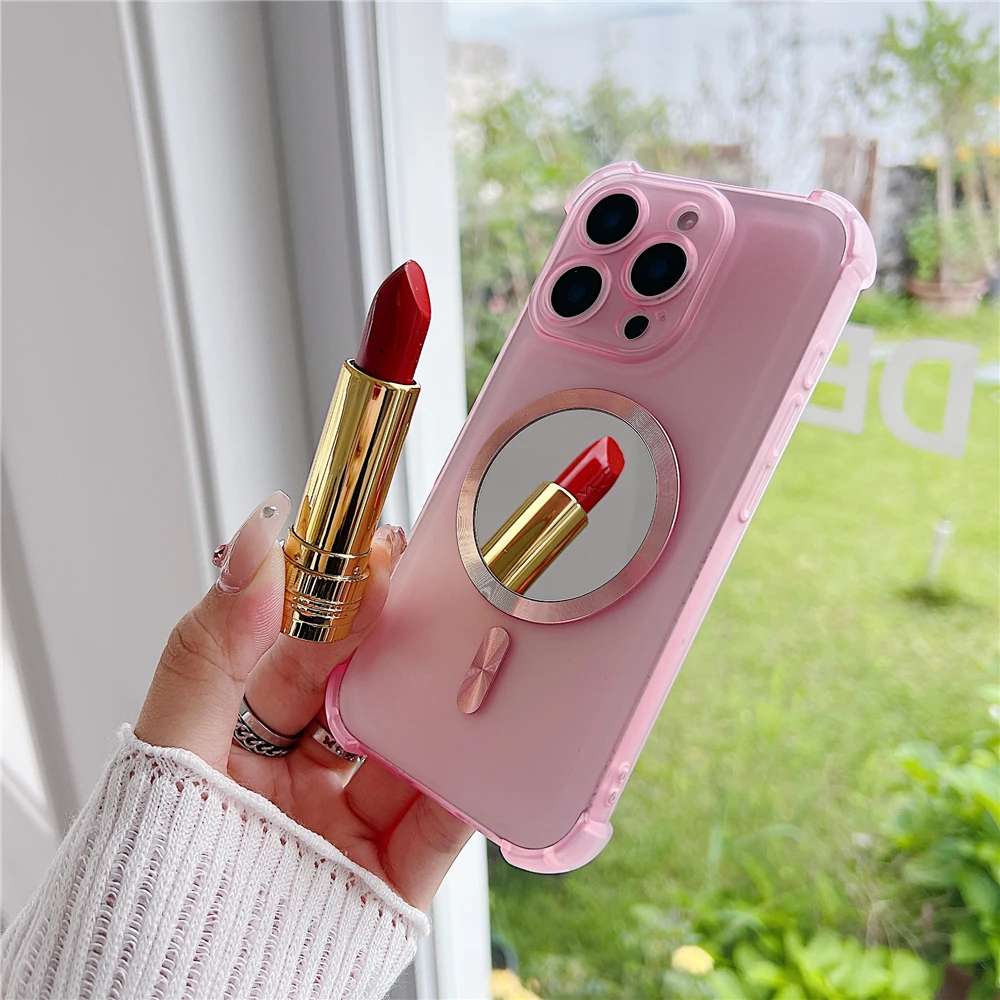 Shockproof Magnetic Makeup Mirror Phone Case with Magsafe-Compatible Silicone Cover