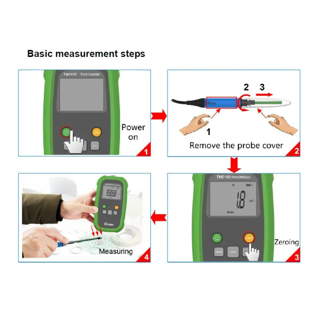 TM5100 휴대용 디지털 가우스미터 자기장 테스터 테슬라미터 (NS 2mT  3000 mT 5%/2%/1% 정확도)