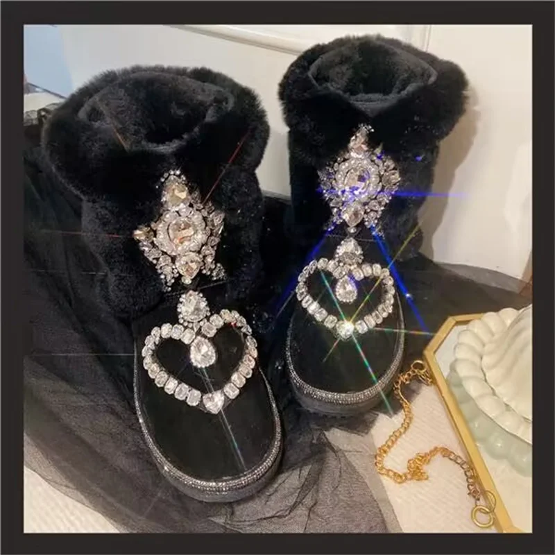 

Fur integrated boots Rhine-diamond winter boots with fleece warm boots hand custom fox hair boots women 35-39