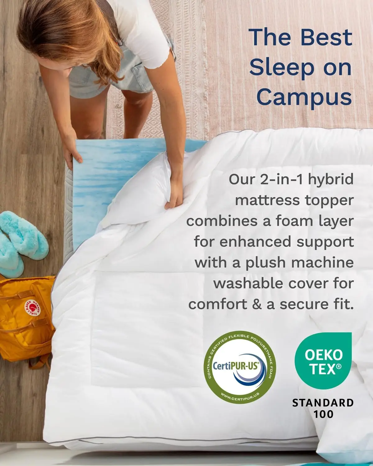 4 Inch Pillow Top Memory Foam Mattress Topper Twin XL- Extra Long Hybrid Lux Dual Layer Mattress Pad - Perfect for College Dorms