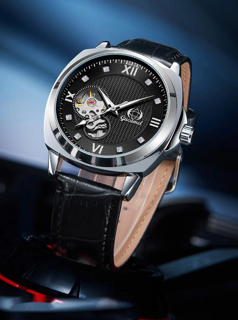 Ny klocka Gucamel Herr helautomatisk mekanisk klocka Affärsmode Diamant infälld klocka Night Glow Creative Watch_voghion.com