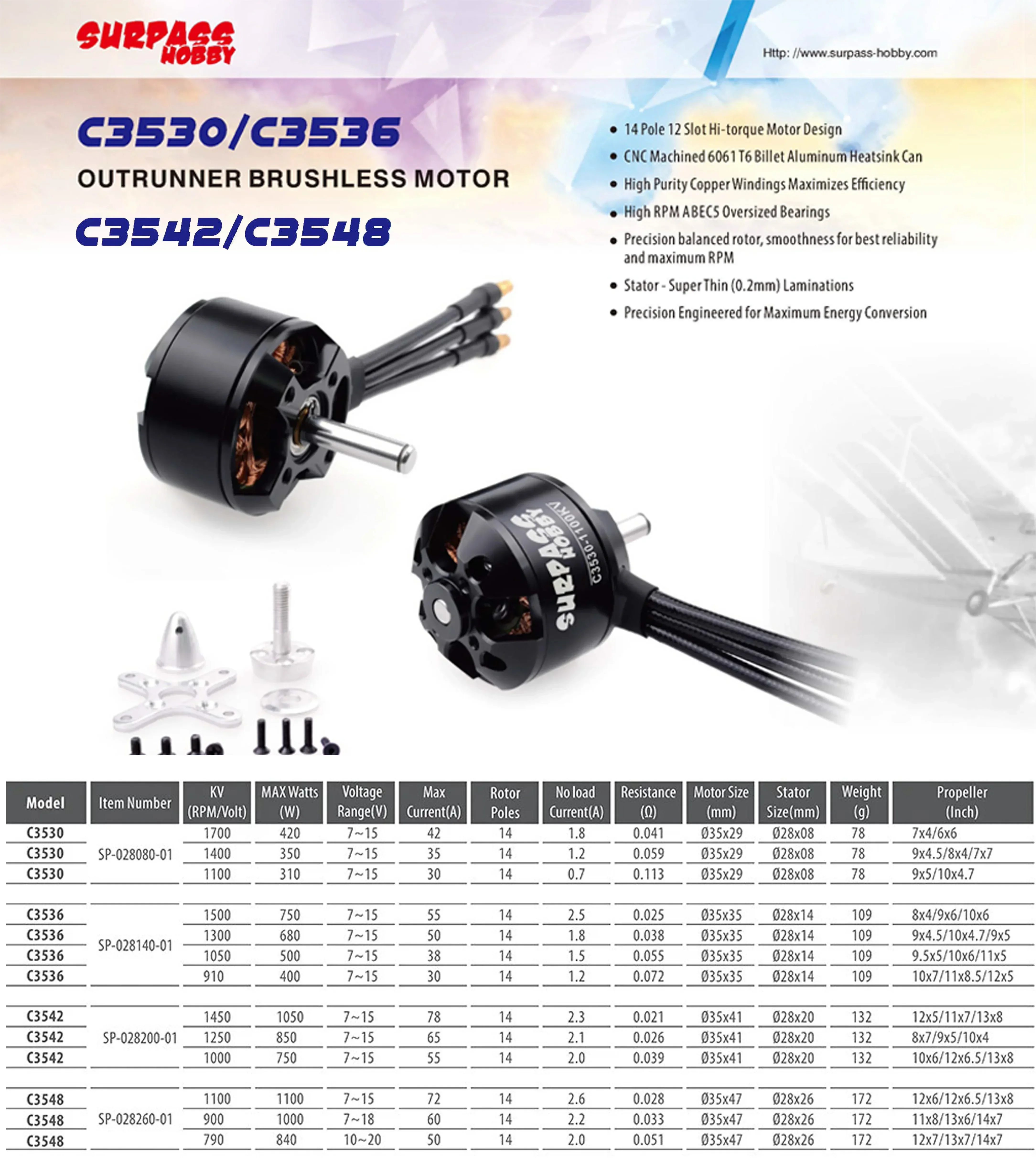High-Performance SURPASS HOBBY C3530 Brushless Motor for RC Aircrafts and Drones