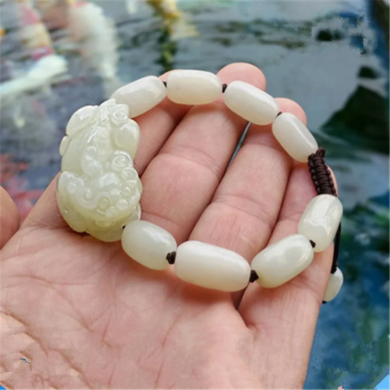 

Mei Yuyuan Jade Ware Bracelet Wholesale Natural Xinjiang Hetian Jade Greenish White Jade Men's Bracelet Pi Xiu Bracelet