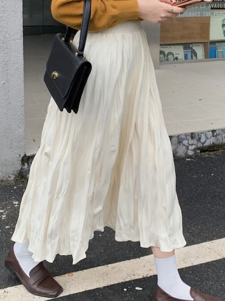 

Elegant Solid Color High Waist Women'S Knitted Fashion Causal Harajuku A-Line Office Lady Elastic All-match Chic Skirts 2022