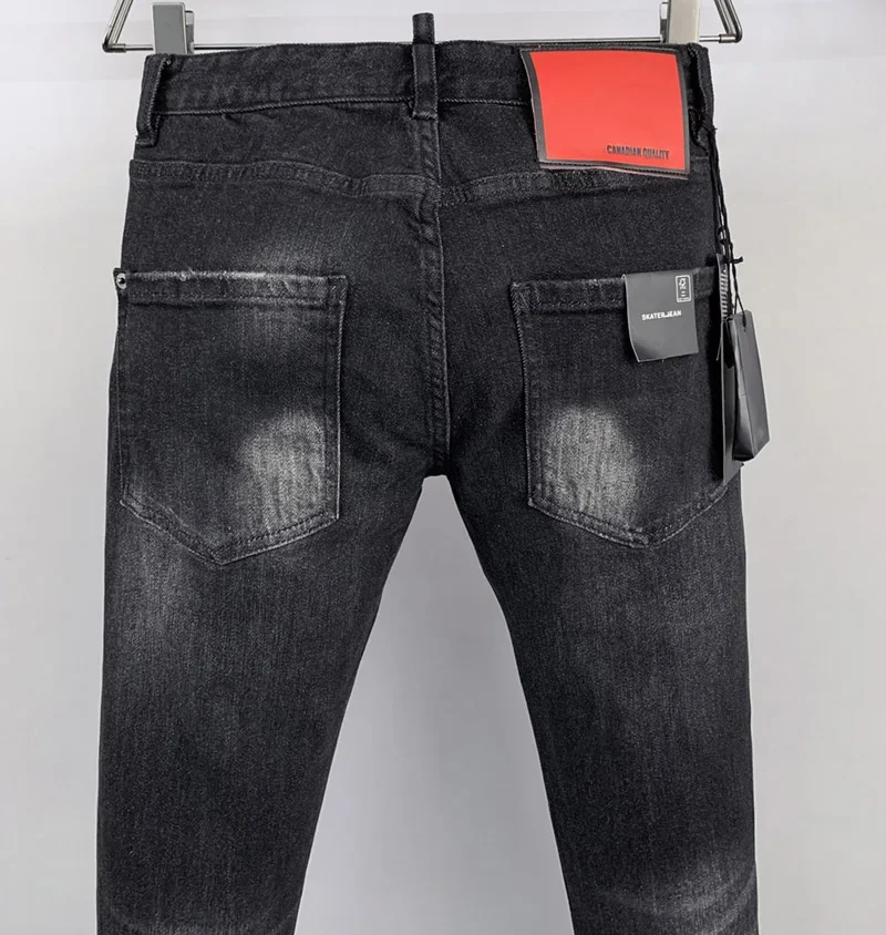 fashion BRAND D2 Men Jeans Denim Pants Hole Slim Pencil Trousers Metal Buttons Party Classics Fashionable Black D2 JENAS 9932 4