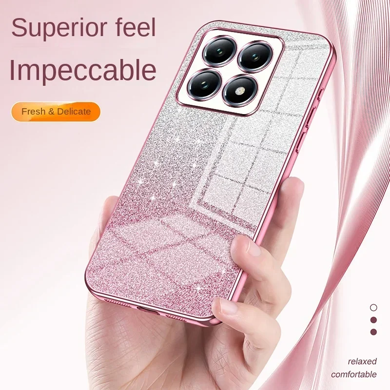 Gradient Glitter Soft Silicone Shockproof Protective Phone Case with Electroplated Frame