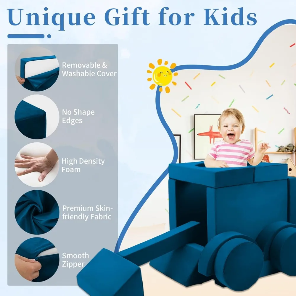 18pcs Children Couches Building Fort, Convertible Foam Playing Cushion Creative Playroom Floor Furniture for Baby 1-3 Play Set 3
