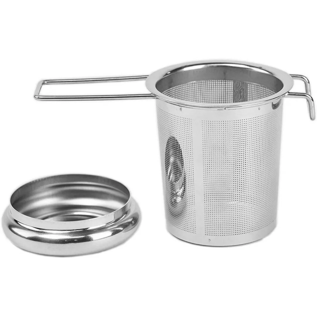 Stainless Steel Tea Filter with Extended Folding Handle Loose Tea Drainer with Lid Anti-Scald Multi-Purpose Strainer 1pc