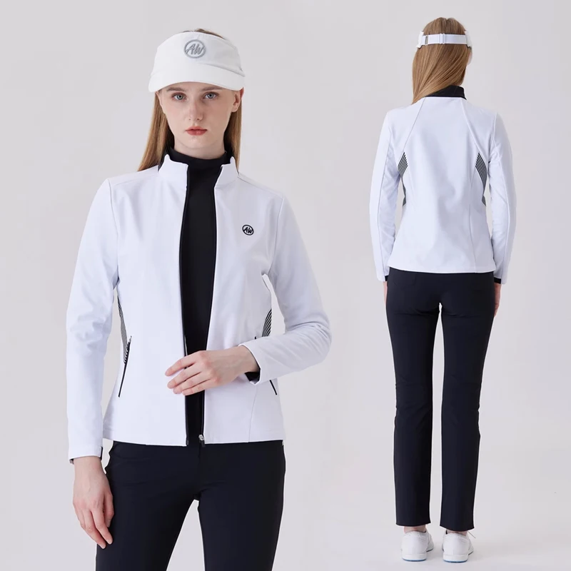 AW Autumn and Winter New Golf Jacket Outdoor Sports Stand Collar Slim-fit Leece Trench Coat Women Warm Long Sleeve Golf Apparel