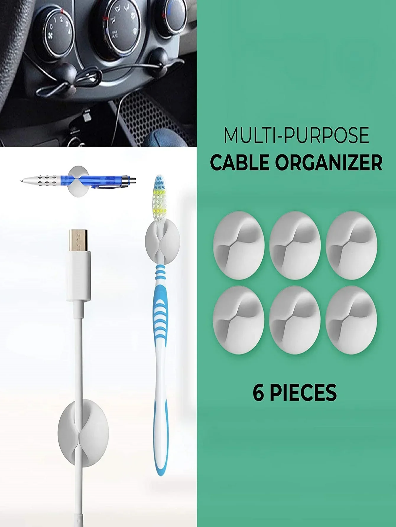 Cable Organizer Set - Desk Tidy Clips and Wire Cord Holders (6-Pack)