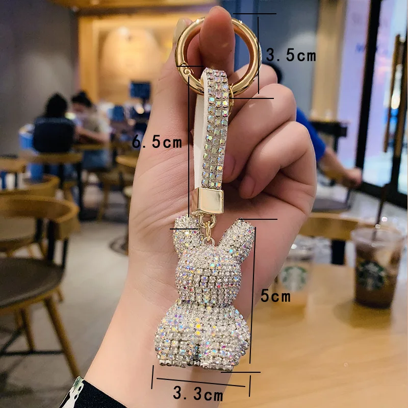 Fashion Car Key Ring Lady Gift Creative Full Diamond cartoon doll inlaid with diamond rabbit key ring affixed diamond jewelry 5