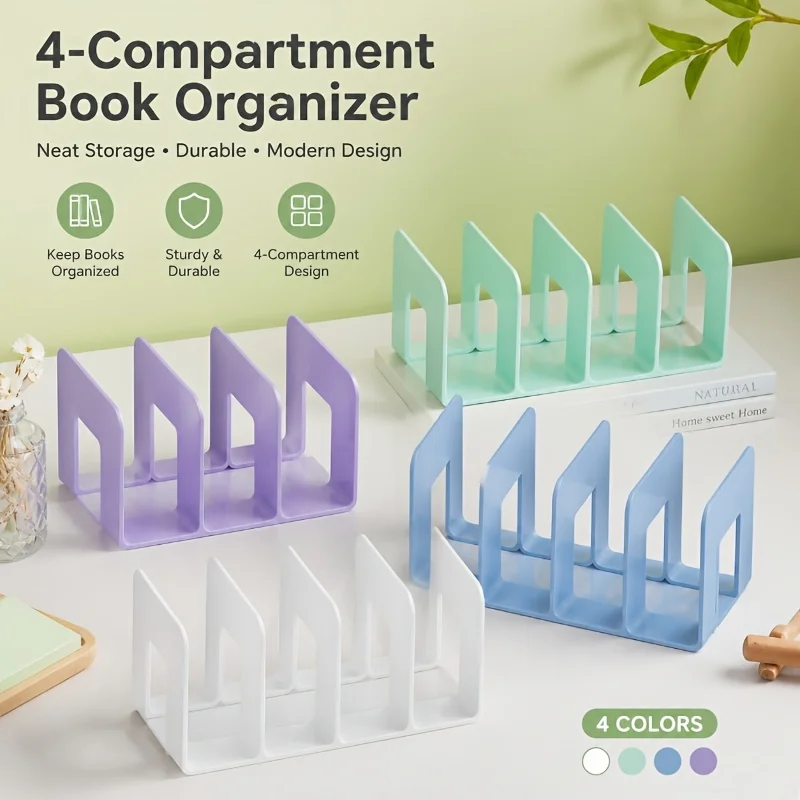 Compact Desktop Bookshelf Organizer with Anti-Slip Baffle for Office and Study Supplies