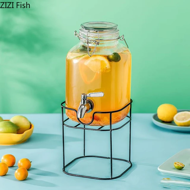 4L Glass Jar Party Juice Dispenser Glass Drink Beverage Dispenser with Tap  and Stand - AliExpress