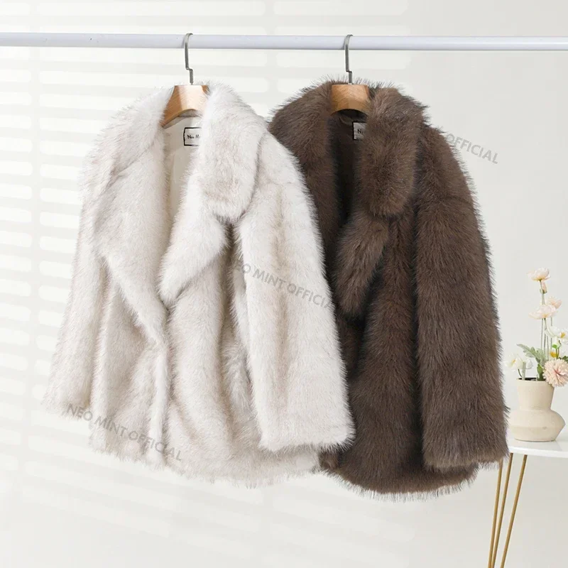 Neo Mint 2024 Winter Ins Hot Fashion Girls Oversized Gradient Fur Coat Women Thick Warm Outerwear Fluffy Faux Fox Fur Jacket 6