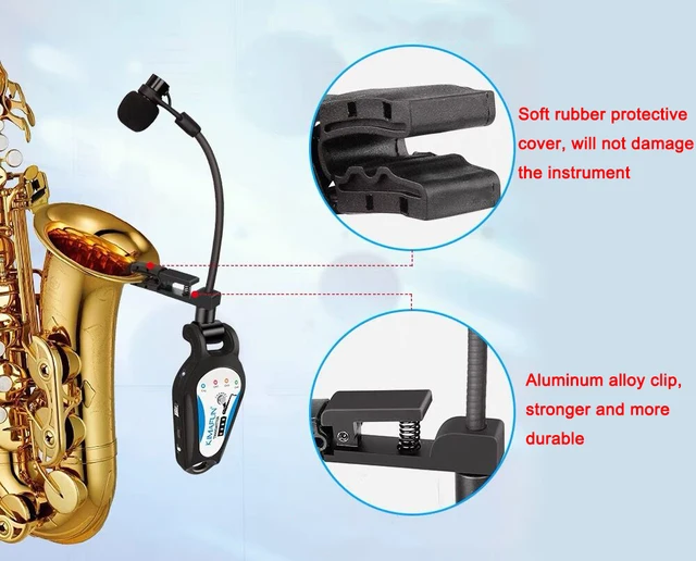 KIMAFUN Saxofone Microfone Sistema Saxofone Sem Fio Clip em Instrumentos  Musicais Gooseneck Mic para Trompete Saxofone-Aliexpress