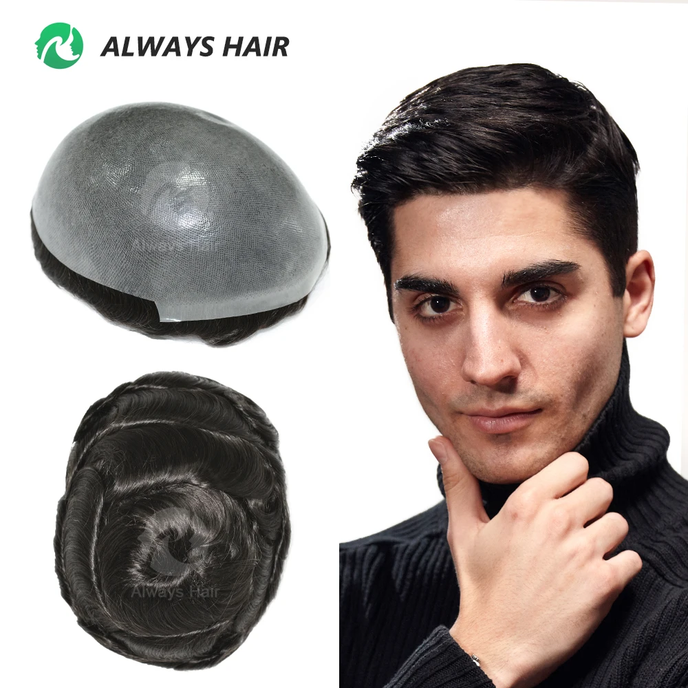 OS25-Thin Skin Toupee Indian Hair Wigs for Man Hair Density 110% 1/8" V Loop Front & Knot Prosthesis System Clearance human hair toupee