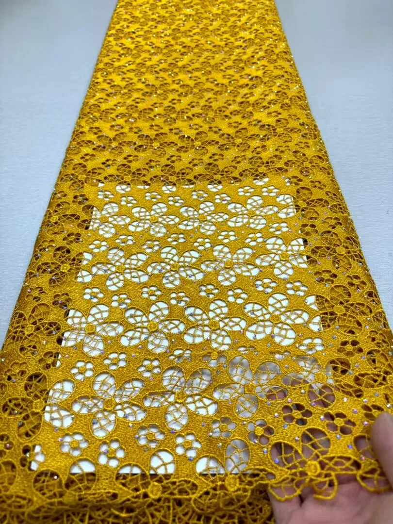 Description Picture 5 of item5Yards 2024 High Quality African Lace Fabric 100%cotton Swiss Voile Lace With Beads Nigerian Tulle Sequined Popular Dubai Style