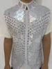 Male Singer Bar Nightclub Stage Crystal Sequins Vest Performance Clothes Drum Dance Coat Sparkly Rhinestones Mirror Waistcoat 1