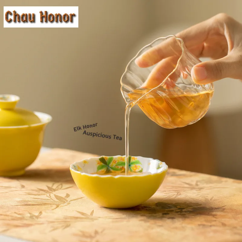 Hand-drawn Osmanthus Flowers Tea Set Complete Set Luxury Tea Ceremony Set Teapot And Tea Cup Set Cha Supplies Ornaments Craft