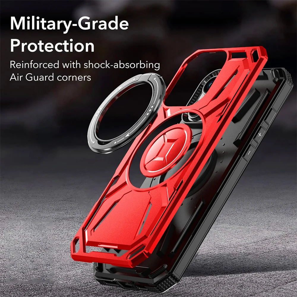 Coque de protection double couche avec support magnétique pour iPhone 16 15 14 11 12 13 Pro Max, étui de luxe avec support rotatif et pliable_voghion.com