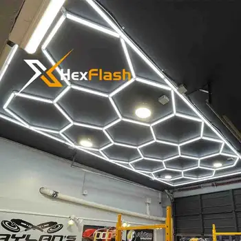 테두리가있는 15 육각형 작업장 LED 조명, 110V-240V LED 튜브 벌집 천장 조명, 차고 자동차 세부 수리