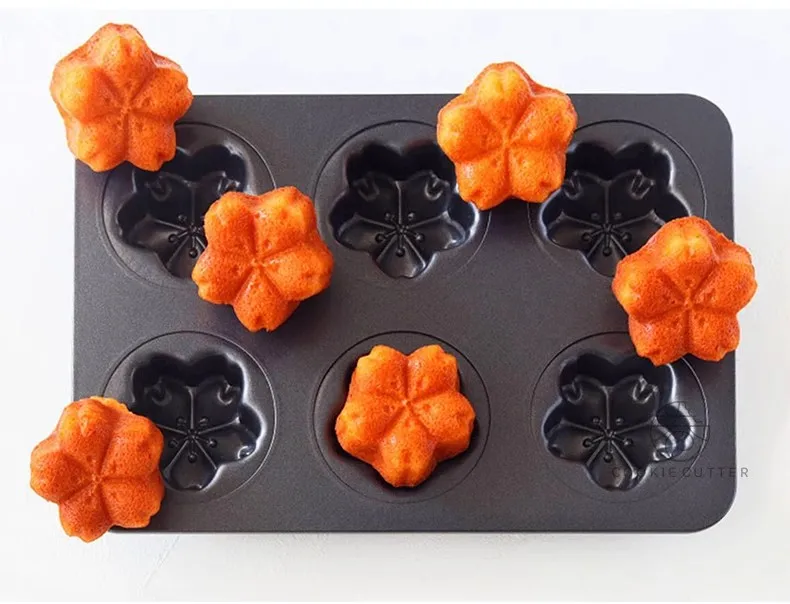 6 Cavity Cherry Blossom Flower Shape Carbon Steel Madeleine Muffin Cake Pan Bread Mousse Cake Baking Accessories Kitchen Mold