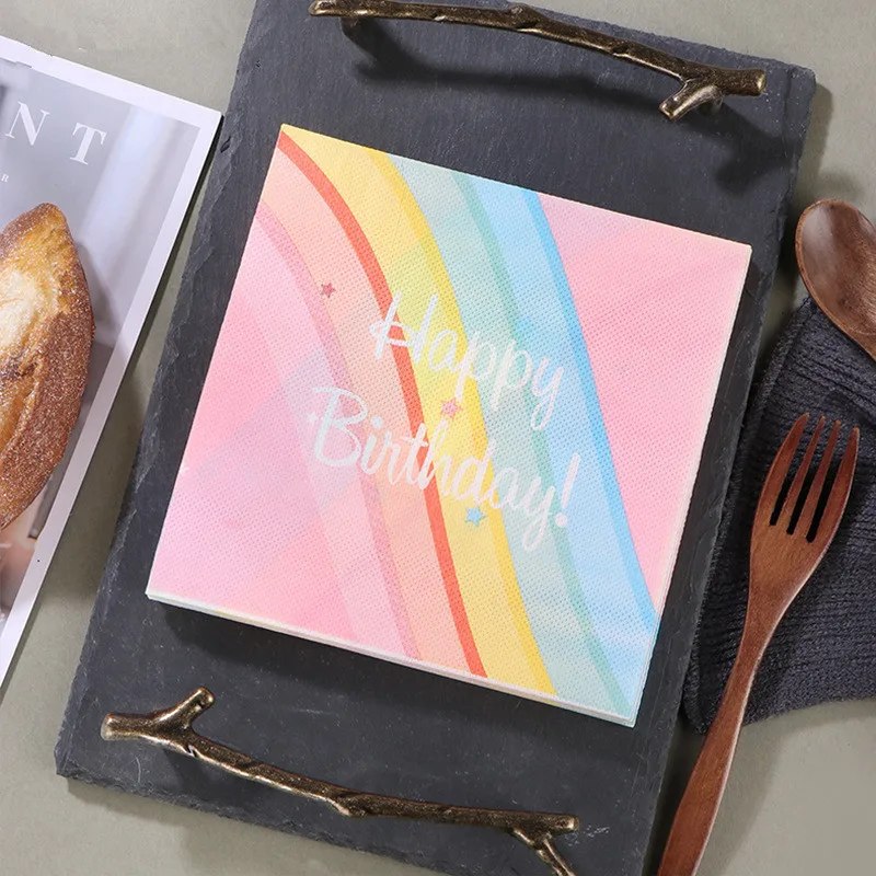 

20pcs/pack Colorful Rainbow Printed Dinner Napkins Paper Cocktail Happy Birthday Baby Shower Decoration