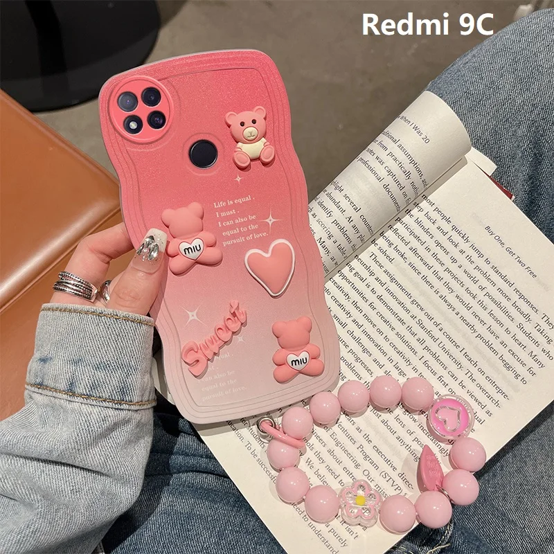 Redmi A1 3D Wavy Gradient Sweet Bear Phone Case for Xiaomi Redmi