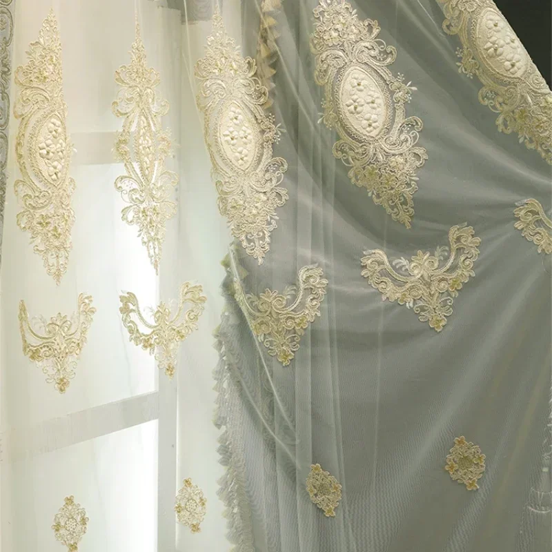 

Luxury Sheer Tulle Curtains for Living Dining Room Bedroom High Grade Yarn Embroidery High Precision Window Curtains for Villa