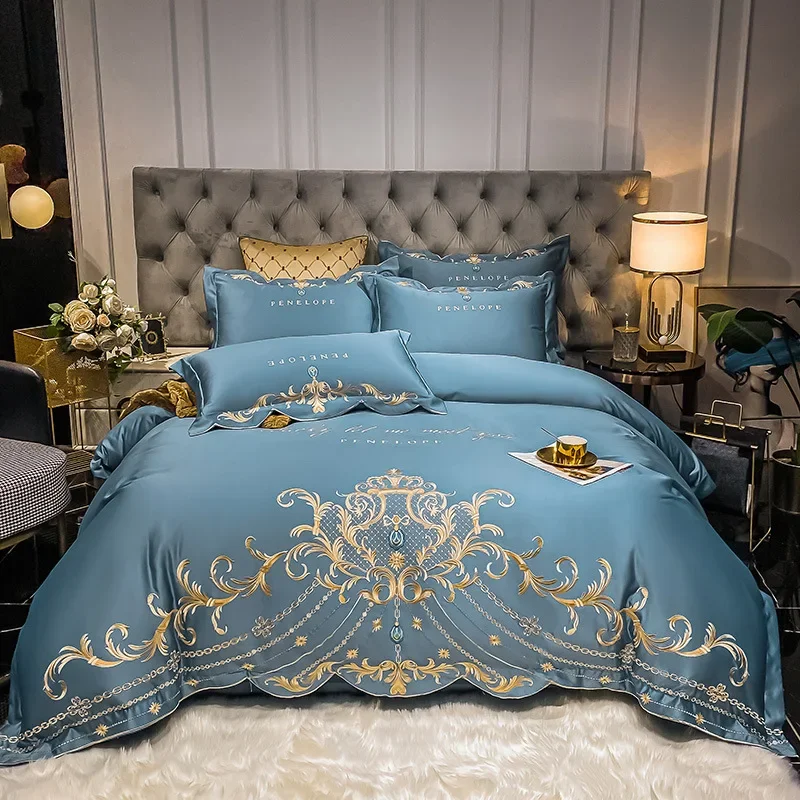 

Nordic Bedding Set Luxury Gold Royal Embroidery Duvet Cover Pure Cotton Bed Sheets and Pillowcases Queen King Comforter Bed Sets