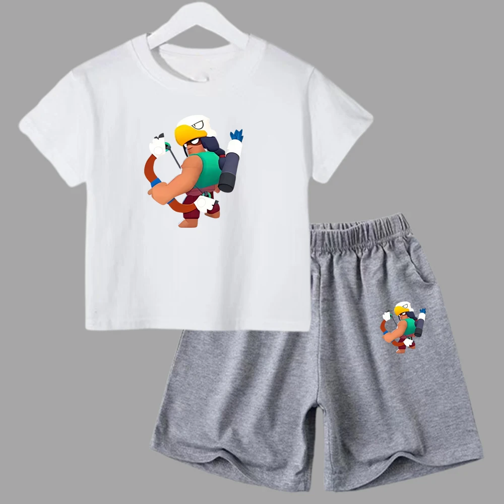 thumbnail image 1 of Conjunto de 2 piezas de camiseta y pantalones cortos divertidos para niños y adolescentes, de algodón, para verano, juego de lucha, Anime, Cosplay, ropa deportiva informal para niño y niña, conjunto p, 1 of 5