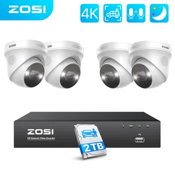 ZOSI 8CH 확장 16CH 4K PoE 보안 IP 카메라 CCTV 시스템, 사람 차량 감지 야외 비디오 감시 캠 키트, 8MP 5MP