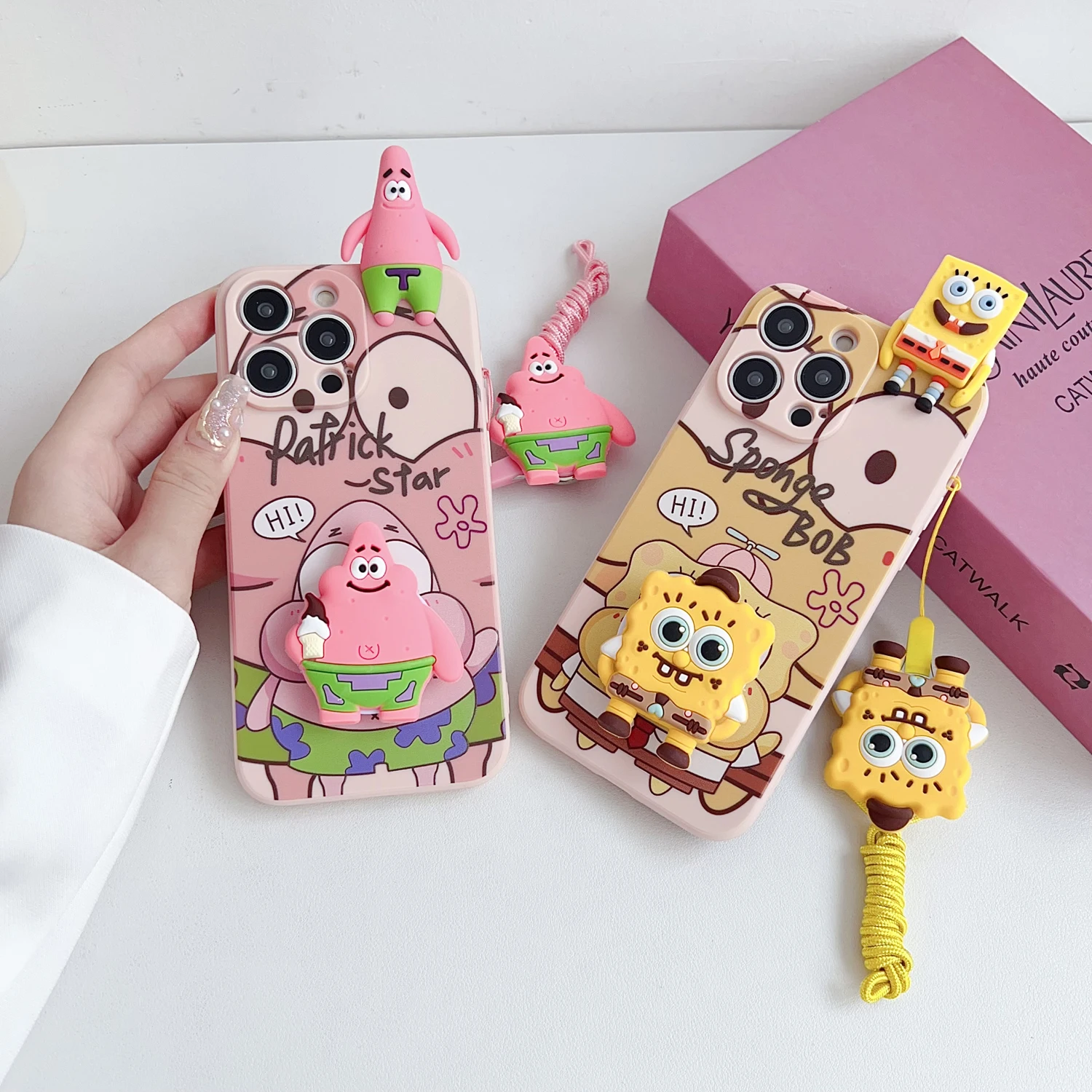 Kawaii 3D Figure Phone Case with Holder and Rope