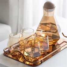 

Crystal Glass Hexagonal Juice Jug Teacup Cold Water Kettle with Wooden Ball