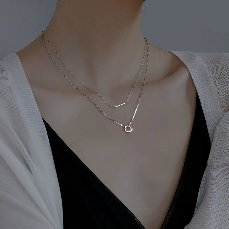 925 Sterling Silver Female Geometric Double Necklace Clavicle Chain Pendant Women Wedding Party Gift Jewelry Accessorie pendant necklace silver necklace