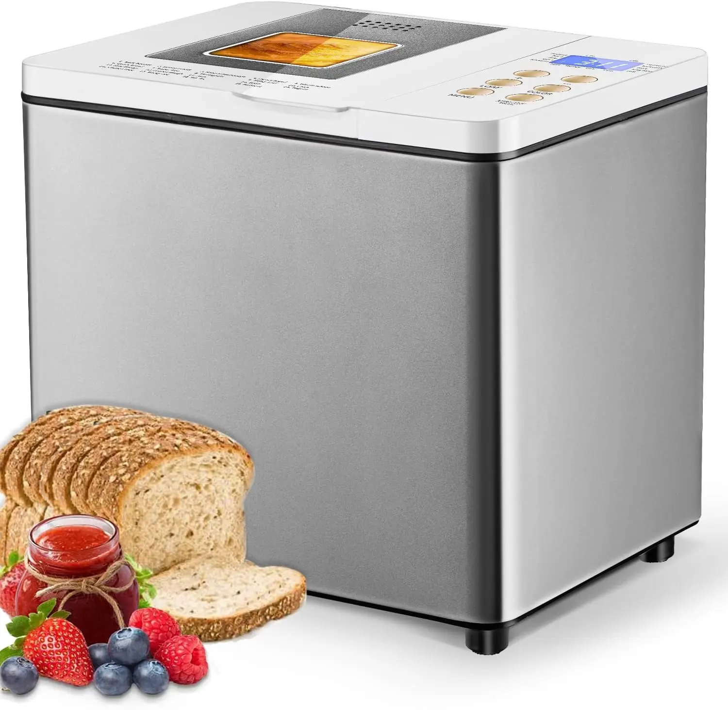 

Machine Dual-Heaters, 19-in-1 Horizontal Bread Maker Gluten Free, Sourdough, Pizza Dough, Stir-Fry Setting, Stainless Steel, 1.5