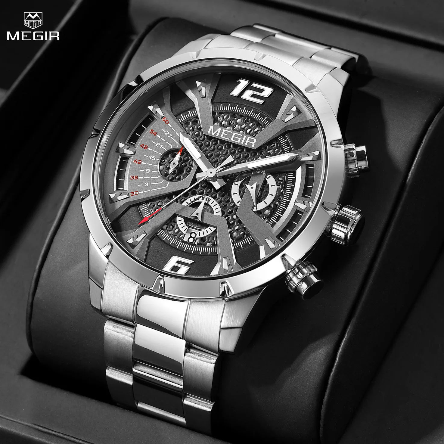 Stainless Steel for Men Luxury Business Casual Quartz Date Clock Chronograph Big Dial Wrist_voghion.com