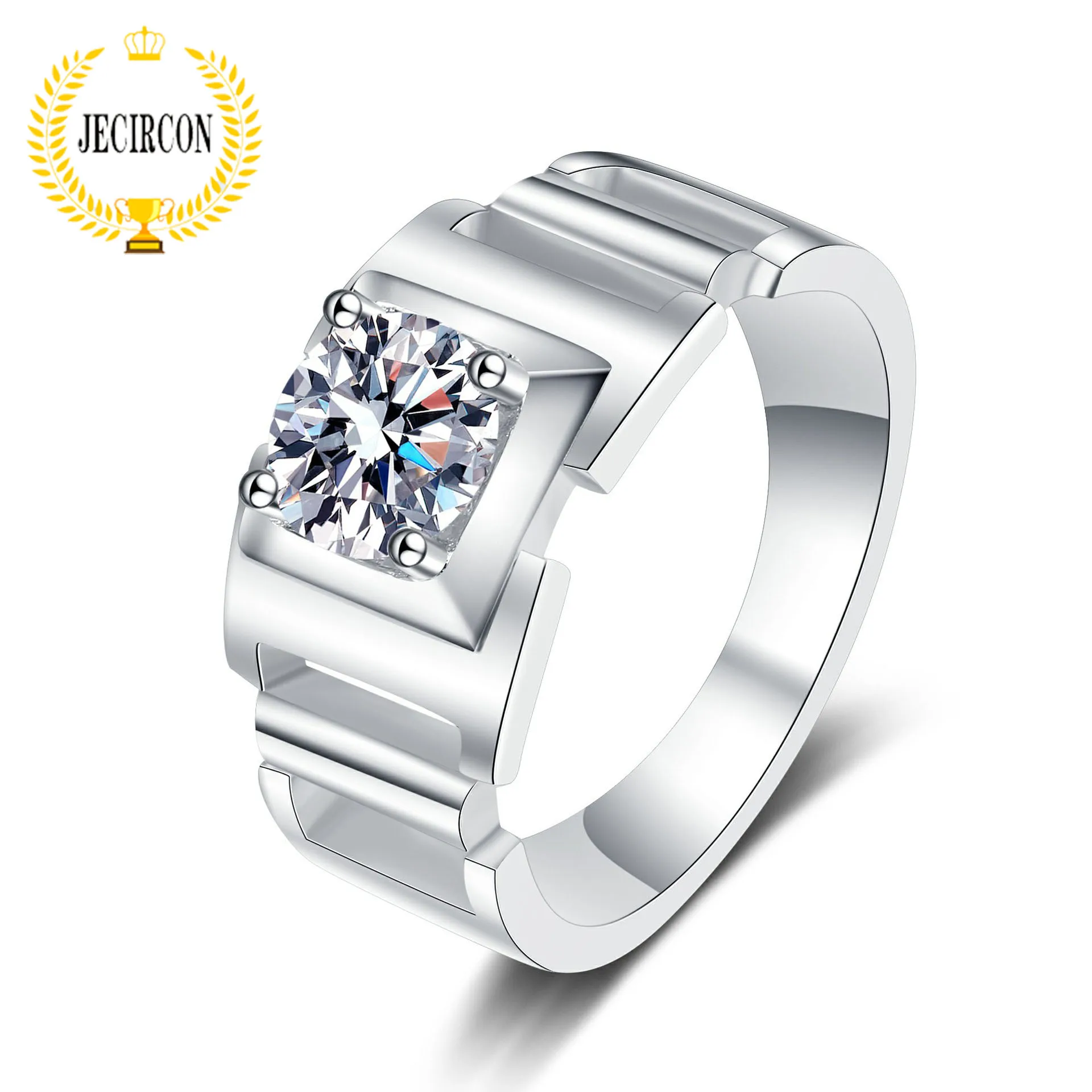 

JECIRCON 1ct Moissanite Diamond European and American Ring Plated PT950 Platinum Personality 925 Sterling Silver Ring for Men