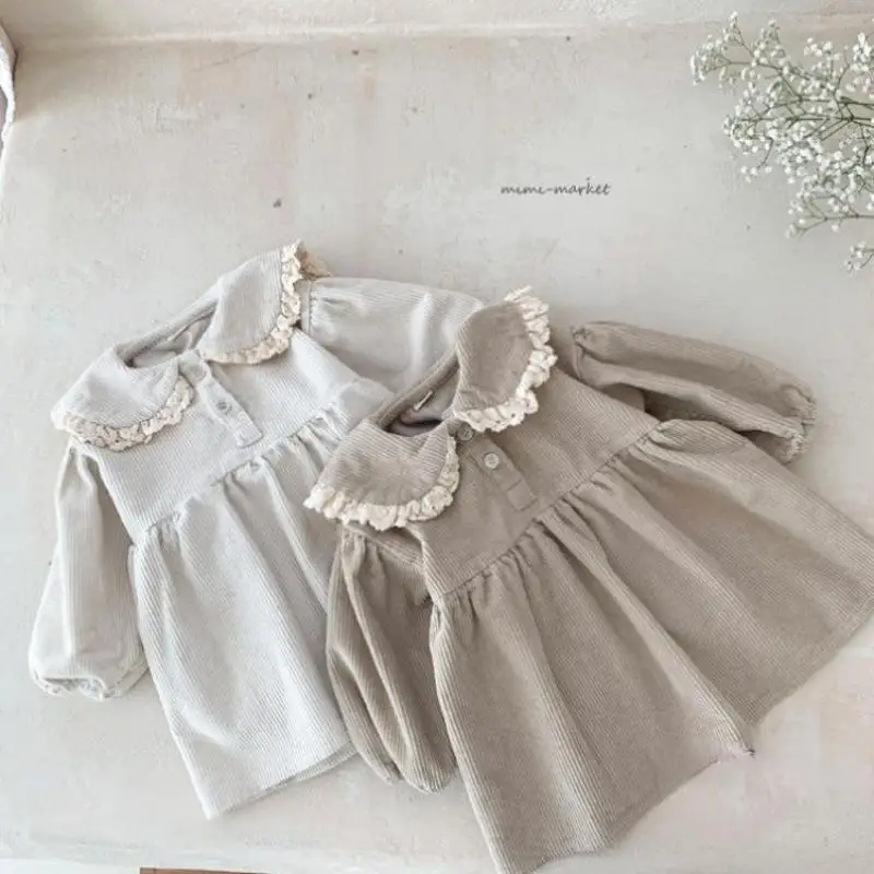 

Ins Baby Girl Doll Neck Lace Large Lapel One-piece Clothes Newborn Corduroy Cotton Casual Long-sleeve Toddler Spring Dresses