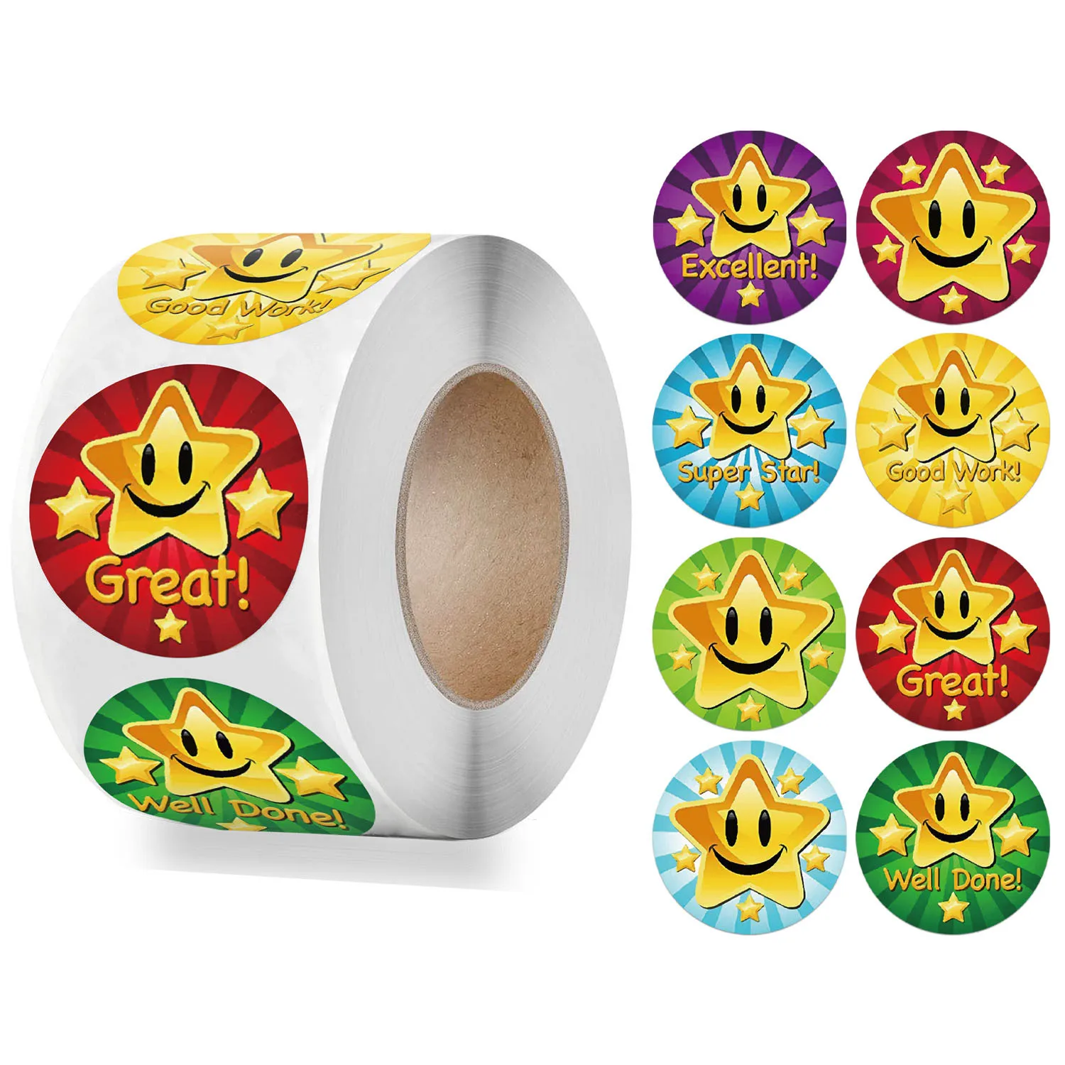 500pcs Children Reward Stickers Creative School Supplies Reward Cute Star Sticker 2.5cm Circle Kids Toy Stickers 500pcs encouragement reward stickers cute cartoon animals labels for kids school teacher children scrapbooking game toy sticker