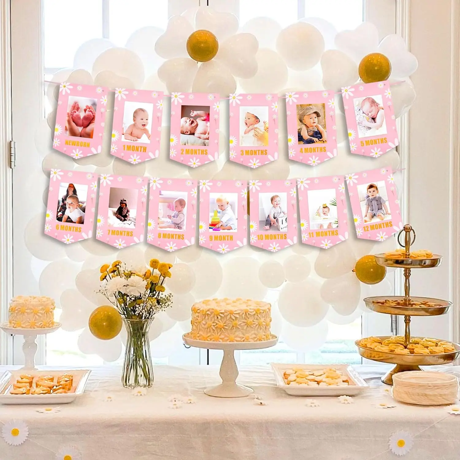 Daisy 12 Monthly Photo Banner - First Birthday Decor, Groovy One Milestone Banner - View #10