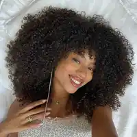 Perruques afro bouclées avec frange pour femmes noires, densité 250%, sans colle, cheveux humains courts Bob 1